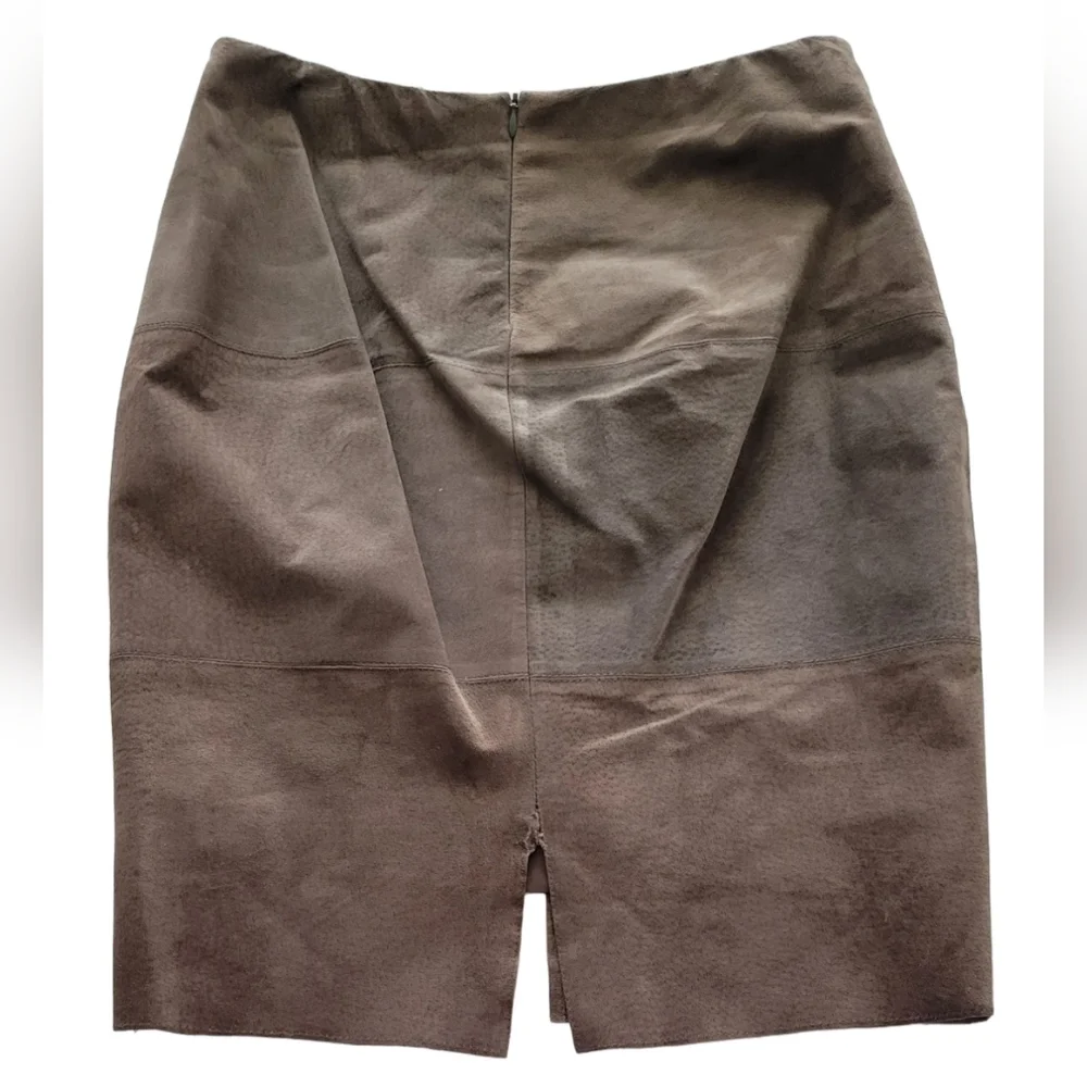 Suede Leather Patch Pencil Skirt - Picture 3 of 7